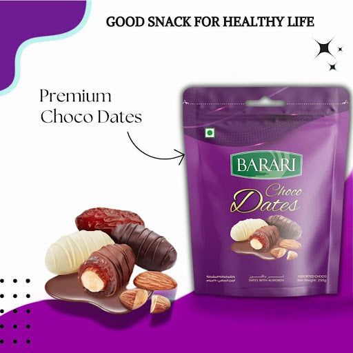 Brari Choco Dates  - Stuff Dates બરારી ચોકો ખજુર ( 3 ફ્લેવર ) ( બદામ > ખજુર > ચોકલૅટ )
